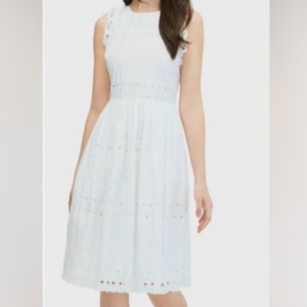 Kate Spade Embroidered White Cotton Eyelet Dress Sleeveless